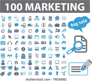 100 Marketing Icons, Signs, Vector