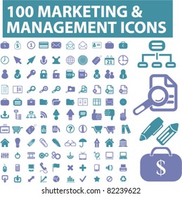 100 marketing & management icons, signs, vector illustrations