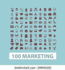100 marketing, management, strategy, business idea isolated signs, icons vector set for web, application, design.
