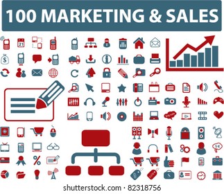 100 marketing & sales icons, signs, vector illustrations