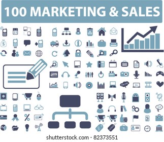 100 marketing & sales icons, signs, vector illustrations