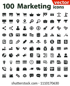 100 Marketing Solid Vector Icon Set