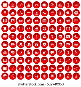 100 mask icons set in red circle isolated on white vector illustration