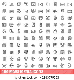 100 mass media icons set. Outline illustration of 100 mass media icons vector set isolated on white background