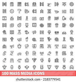 100 mass media icons set. Outline illustration of 100 mass media icons vector set isolated on white background