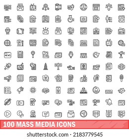 100 mass media icons set. Outline illustration of 100 mass media icons vector set isolated on white background