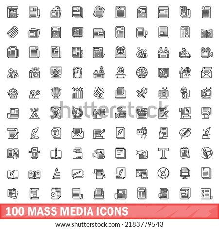 100 mass media icons set. Outline illustration of 100 mass media icons vector set isolated on white background