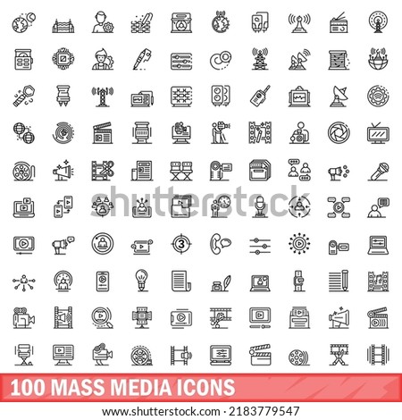100 mass media icons set. Outline illustration of 100 mass media icons vector set isolated on white background