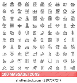 100 massage icons set. Outline illustration of 100 massage icons vector set isolated on white background