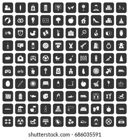 100 maternity leave icons set in black color isolated vector illustration