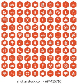 100 maternity leave icons set in orange hexagon isolated vector illustration