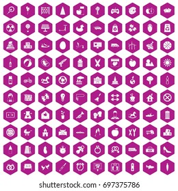 100 maternity leave icons set in violet hexagon isolated vector illustration