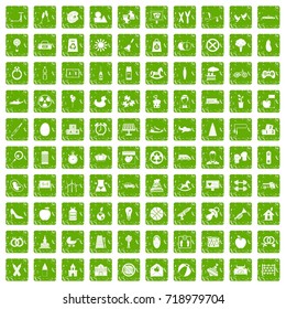 100 maternity leave icons set in grunge style green color isolated on white background vector illustration