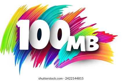 100 MB paper word sign with colorful spectrum paint brush strokes over white. Vector illustration.