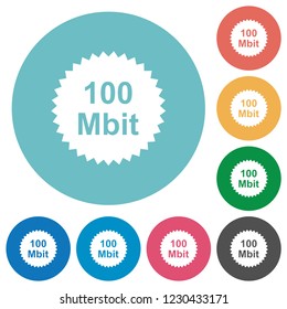 100 mbit guarantee sticker flat white icons on round color backgrounds