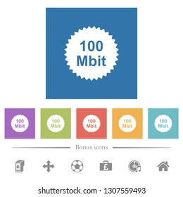 100 mbit guarantee sticker flat white icons in square backgrounds. 6 bonus icons included.