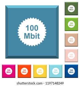 100 mbit guarantee sticker white icons on edged square buttons in various trendy colors
