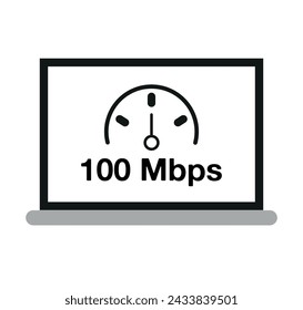 100 Mbps connection. Computer screen design with internet speed and data download