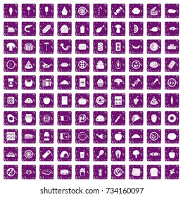 100 meal icons set in grunge style purple color isolated on white background vector illustration