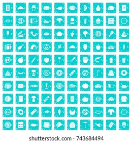 100 meal icons set in grunge style blue color isolated on white background vector illustration
