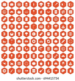100 meal icons set in orange hexagon isolated vector illustration