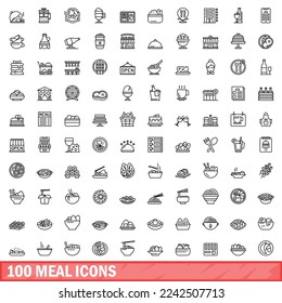 100 meal icons set. Outline illustration of 100 meal icons vector set isolated on white background