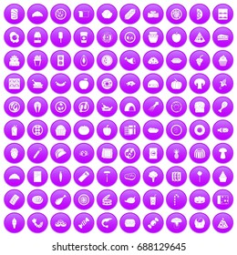 100 meal icons set in purple circle isolated vector illustration