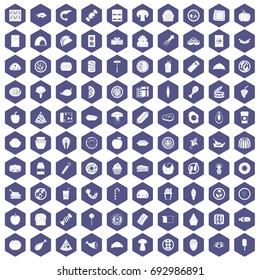 100 meal icons set in purple hexagon isolated vector illustration
