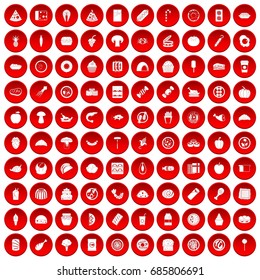 100 meal icons set in red circle isolated on white vectr illustration