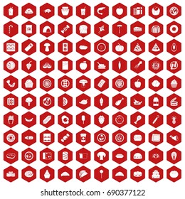 100 meal icons set in red hexagon isolated vector illustration