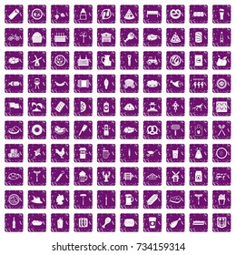 100 meat icons set in grunge style purple color isolated on white background vector illustration