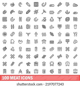 100 meat icons set. Outline illustration of 100 meat icons vector set isolated on white background