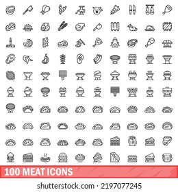 100 meat icons set. Outline illustration of 100 meat icons vector set isolated on white background