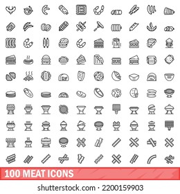 100 meat icons set. Outline illustration of 100 meat icons vector set isolated on white background