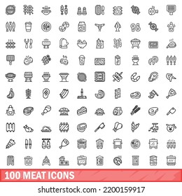 100 meat icons set. Outline illustration of 100 meat icons vector set isolated on white background