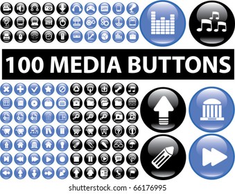 100 media blue & black buttons. vector