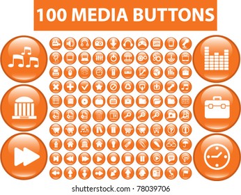 100 media buttons, icons, signs, vector illustrations
