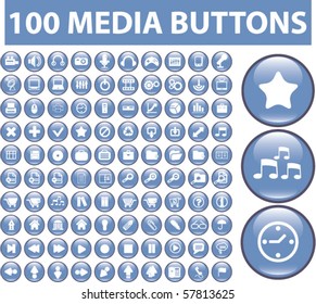 100 media buttons. vector