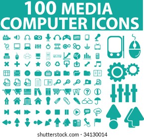 100 media, computer icons. vector