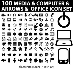 100 media & computer, office icons. vector