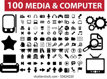 100 media & computer signs. vector