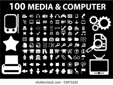 100 media & computer signs. vector