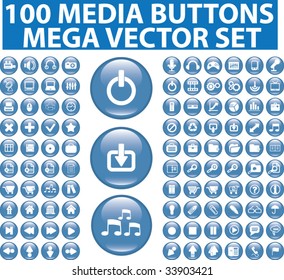 100 media glossy buttons. vector