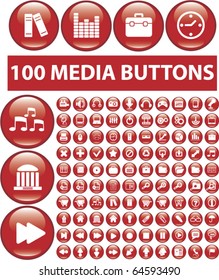 100 media glossy buttons. vector