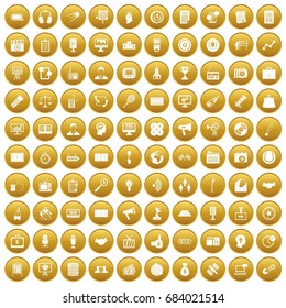 100 media icons set gold