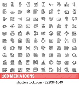 100 media icons set. Outline illustration of 100 media icons vector set isolated on white background