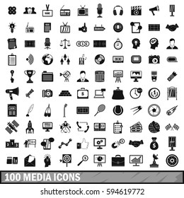100 media icons set in simple style for any design vector illustration
