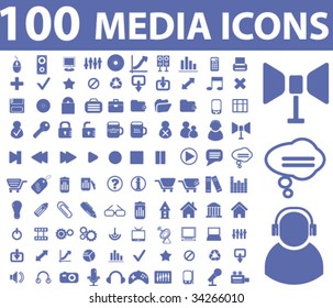 100 media icons. vector