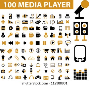 100 media & music player icons set, vector