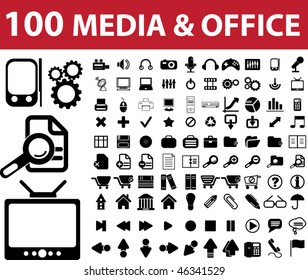 100 media & office signs. vector